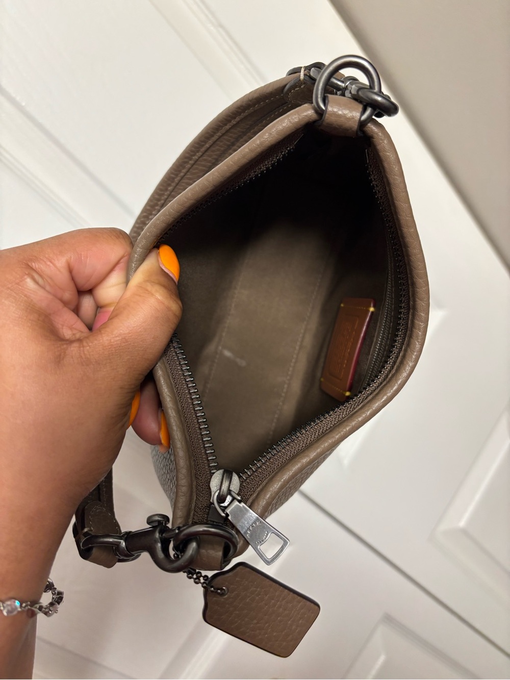 Coach Pebbled Leather Shoulder Bag in dark stone - Picture 4 of 4